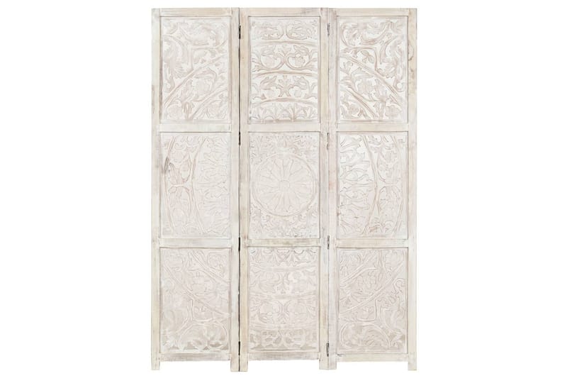 Romdeler håndskåret 3 paneler hvit 120x165 cm heltre mango - Innredning - Romdelere