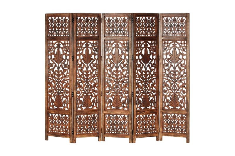 Romdeler håndskåret 5 paneler brun 200x165 cm heltre mango - Innredning - Romdelere