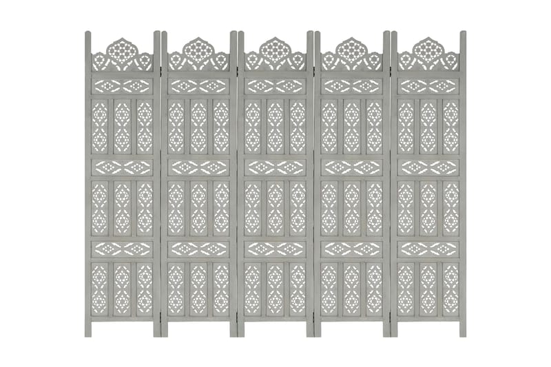 Romdeler håndskåret 5 paneler grå 200x165 cm heltre mango - Møbler - Stoler & lenestoler - Benk