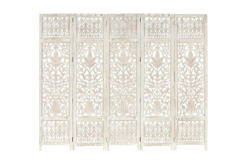 Romdeler håndskåret 5 paneler hvit 200x165 cm heltre mango - Innredning - Romdelere