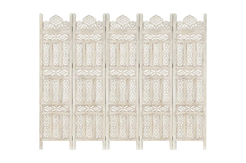 Romdeler håndskåret 5 paneler hvit 200x165 cm heltre mango - Oppbevaring - Oppbevaringsmøbler - Sideboard & skjenk