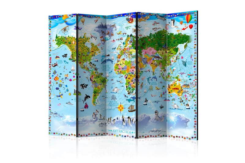 Romdeler World Map For Kids 225x172 - Artgeist sp. z o. o. - Innredning - Romdelere - Bretteskjerm