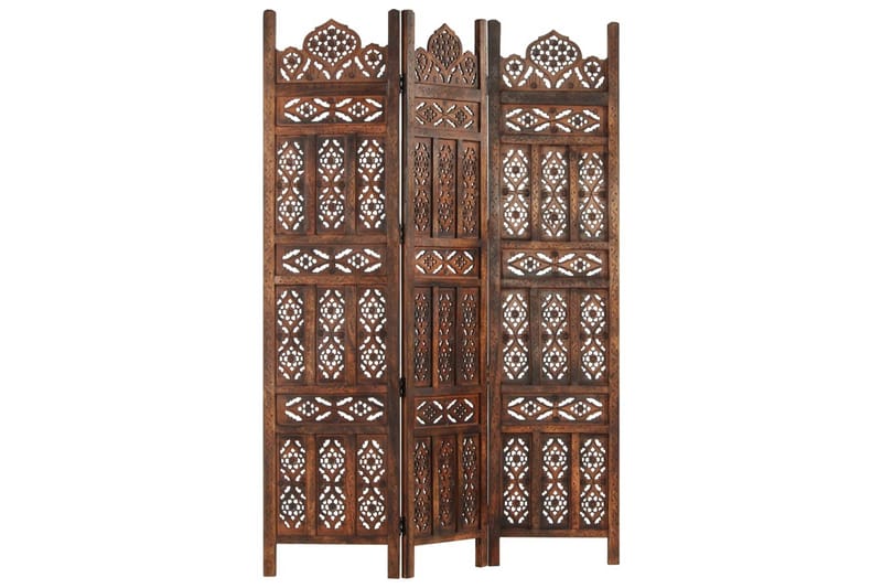 Romdeler håndskåret 3 paneler brun 120x165 cm heltre mango - Innredning - Små møbler - Romdelere