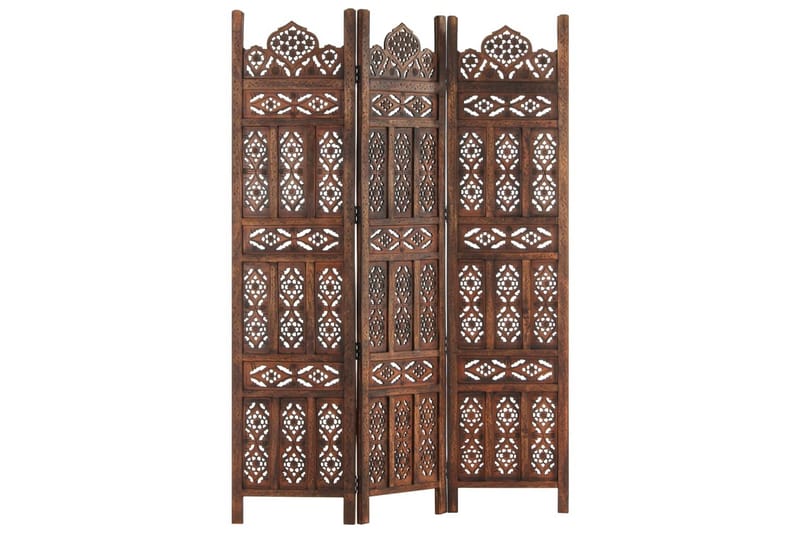 Romdeler håndskåret 3 paneler brun 120x165 cm heltre mango - Innredning - Små møbler - Romdelere