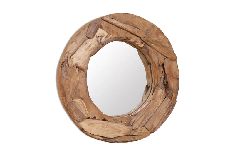 Dekorativt speil teak 60 cm rundt - Innredning - Speil - Veggspeil