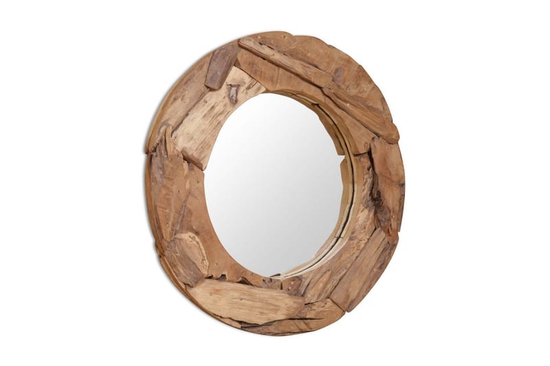 Dekorativt speil teak 80 cm rundt - Innredning - Speil - Veggspeil