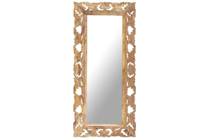 Håndskåret speil brun 110x50 cm heltre mango - Brun - Innredning - Speil - Veggspeil