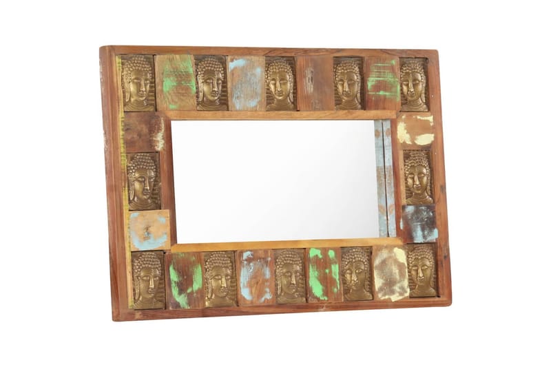 Speil med Buddha-motiver 80x50 cm gjenvunnet tre - Brun - Innredning - Speil - Veggspeil