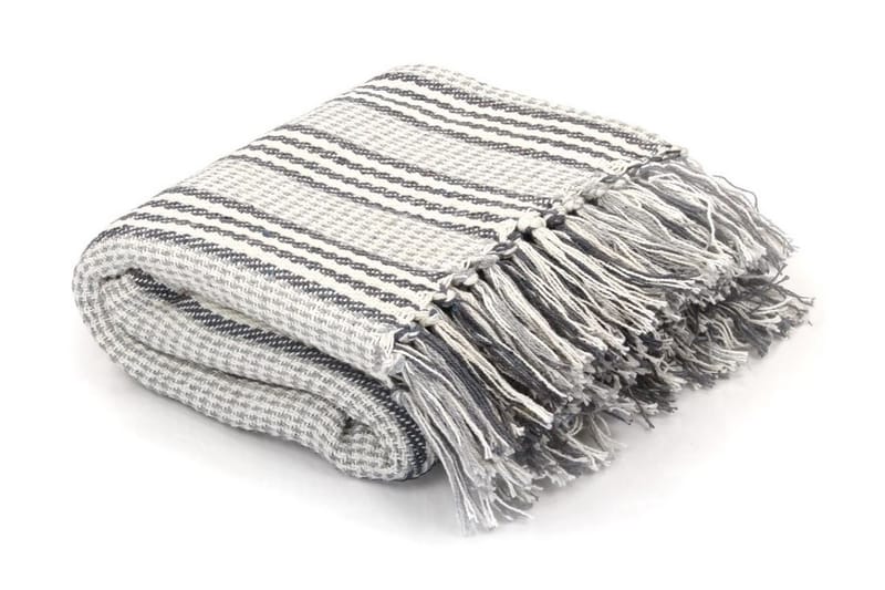 Pledd bomull stripetmønster 160x210 cm grå og hvit - Grå/Hvit - Innredning - Tekstiler - Tepper & pledd