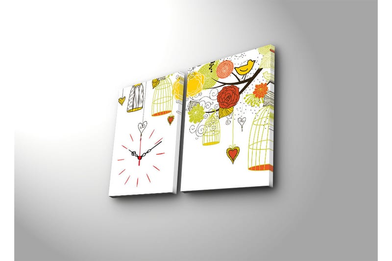 Dekorativ Canvasbilde med Klokke 2 Deler - Flerfarget - Innredning - Veggdekorasjon - Veggklokke