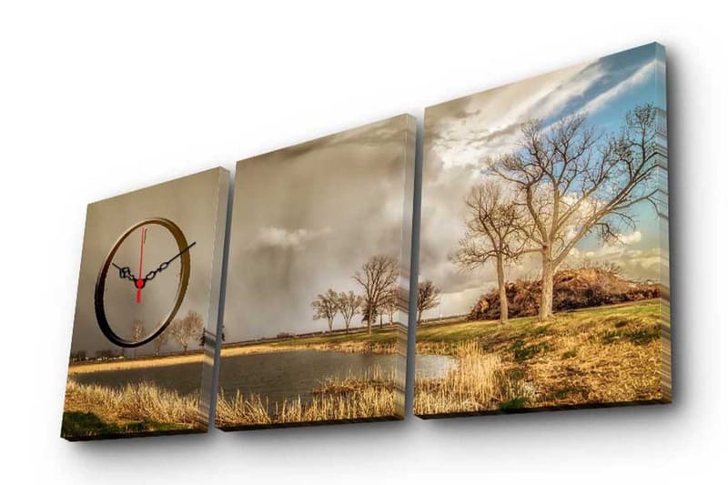 Dekorativ Canvasbilde med Klokke 3 Deler - Flerfarget - Innredning - Bilder & kunst - Lerretsbilder