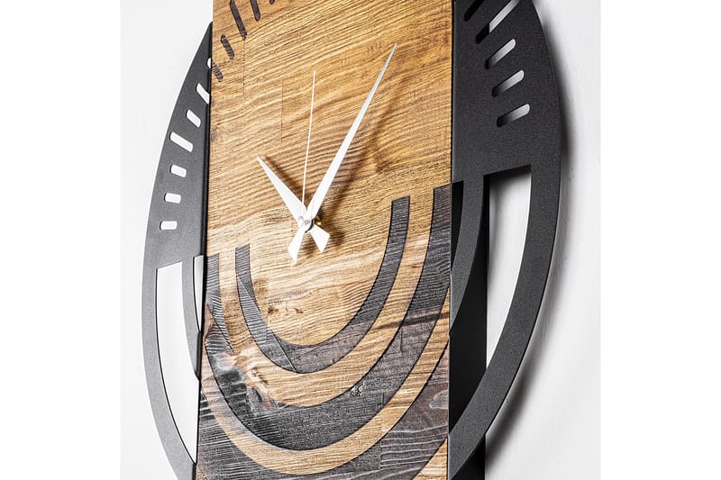 Wooden Clock 8 - Svart/Valnøtt - Innredning - Veggdekorasjon - Veggklokke