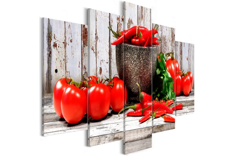 Bilde Red Vegetables 5 Parts Wood Wide 200x100 - Finnes i flere størrelser - Innredning - Veggdekorasjon - Lerretsbilder