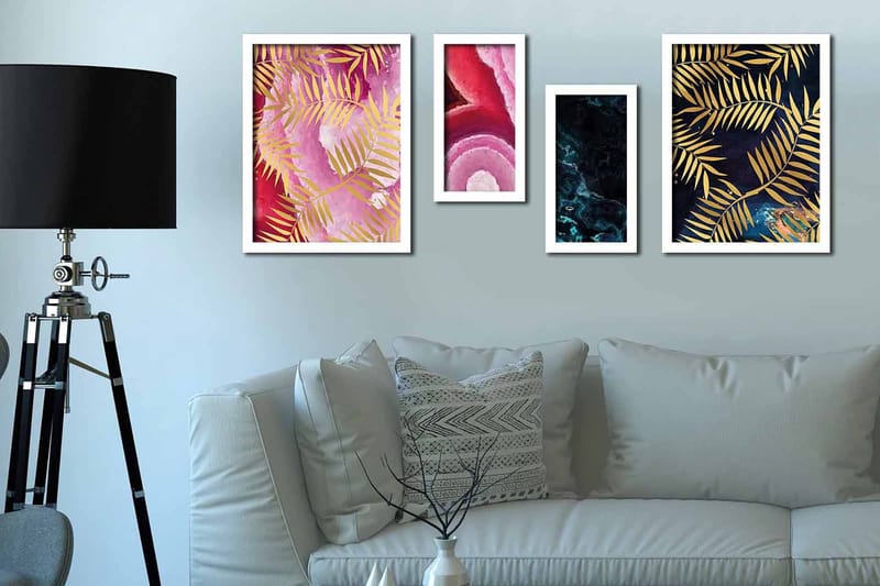 Bilde Abstract med Ramme 4-pk Flerfarget - 33x43 cm - Innredning - Bilder & kunst - Lerretsbilder