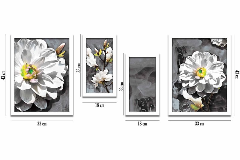 Bilde Floral med Ramme 4-pk Flerfarget - 33x34 cm - Innredning - Veggdekorasjon - Rammer - Ramme poster