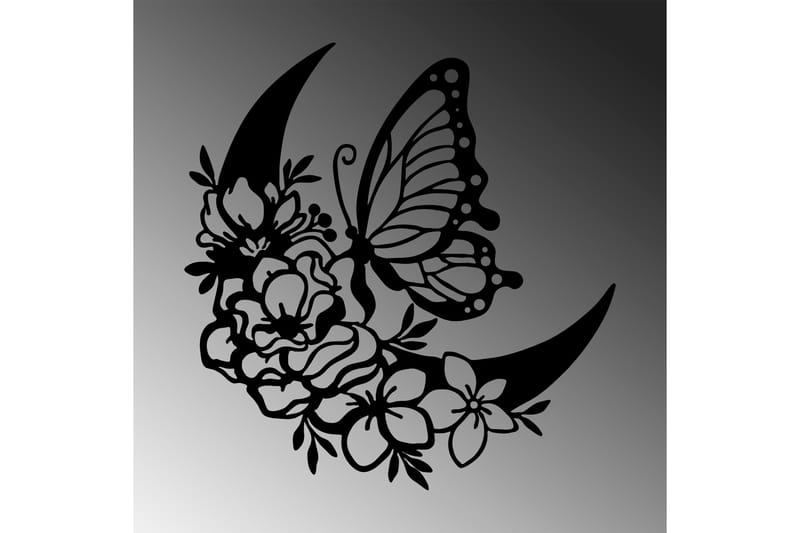 Butterfly And Flower 2 Veggdekor - Svart - Innredning - Veggdekorasjon - Skilt - Metallskilt