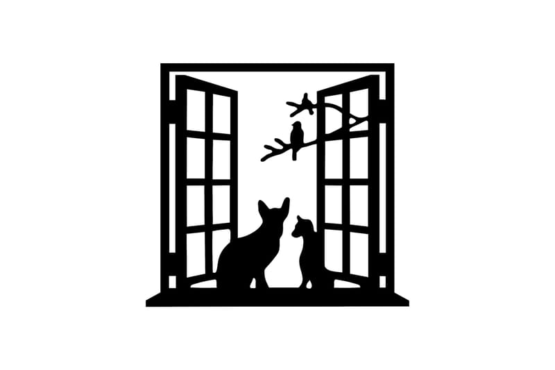 Cat In The Window Veggdekor - Svart - Innredning - Veggdekorasjon - Skilt - Metallskilt