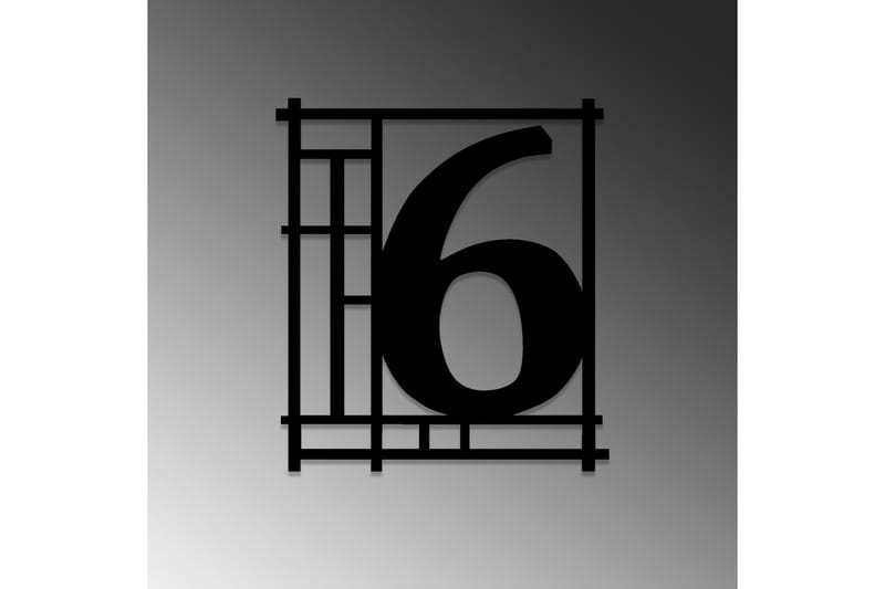 Number 6 Veggdekor - Svart - Innredning - Veggdekorasjon - Skilt - Metallskilt