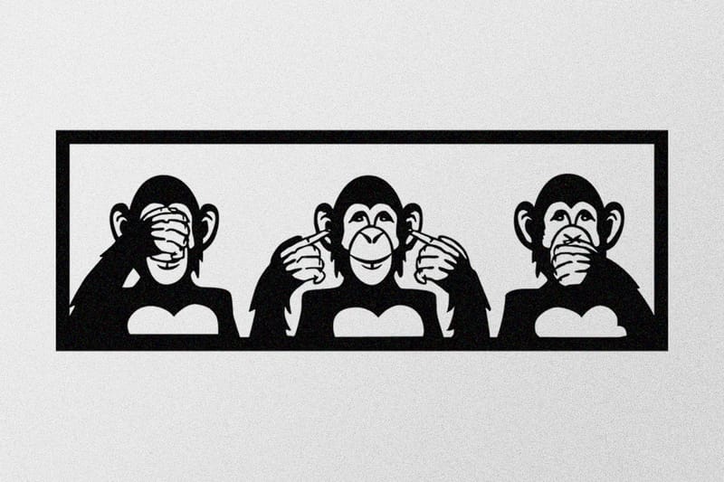 Three Monkeys L Veggdekor - Svart - Innredning - Veggdekorasjon - Skilt - Metallskilt