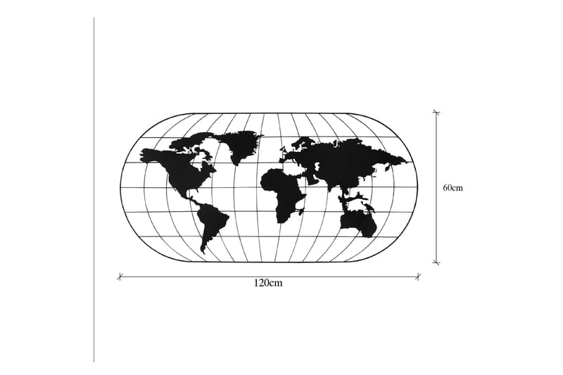 World Map 17 Veggdekor - Svart - Innredning - Veggdekorasjon - Skilt - Metallskilt