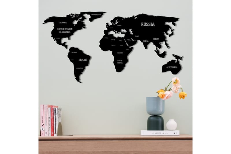 World Map 4 Veggdekor - Svart - Innredning - Veggdekorasjon - Skilt - Metallskilt