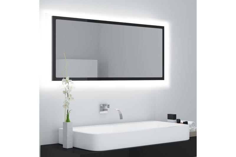 Baderomsspeil LED 100x8,5x37 cm sponplate høyglans svart - Svart - Innredning - Veggdekorasjon - Speil