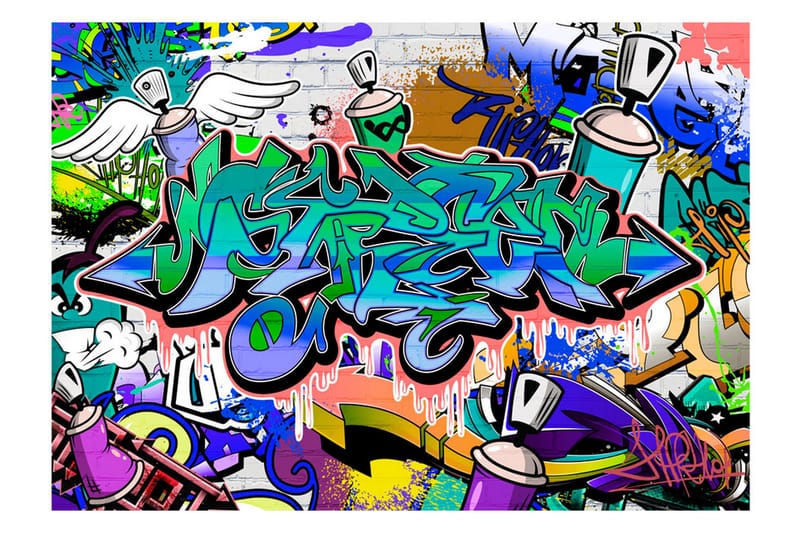 Fototapet Graffiti Blue Theme 300x210 - Artgeist sp. z o. o. - Innredning - Veggdekorasjon - Tapeter - Fototapeter