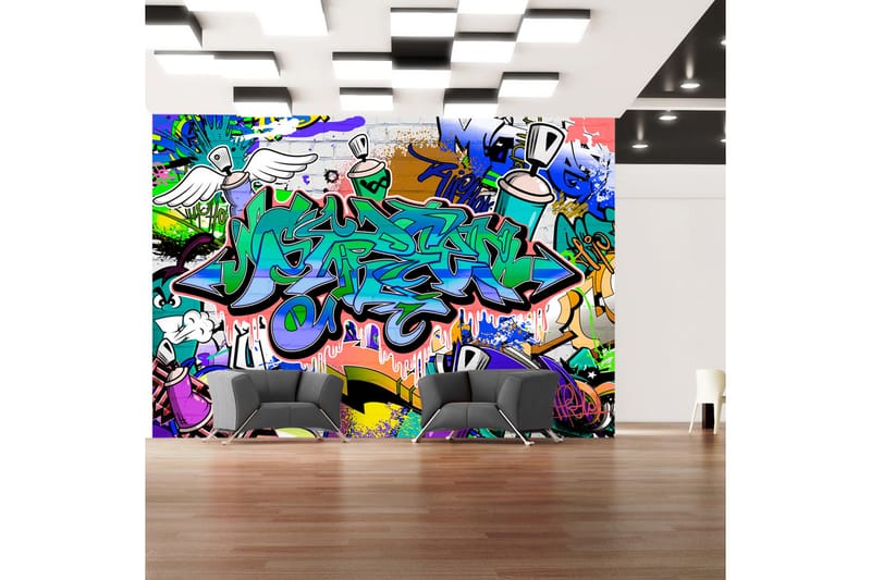 Fototapet Graffiti Blue Theme 300x210 - Artgeist sp. z o. o. - Innredning - Veggdekorasjon - Tapeter - Fototapeter