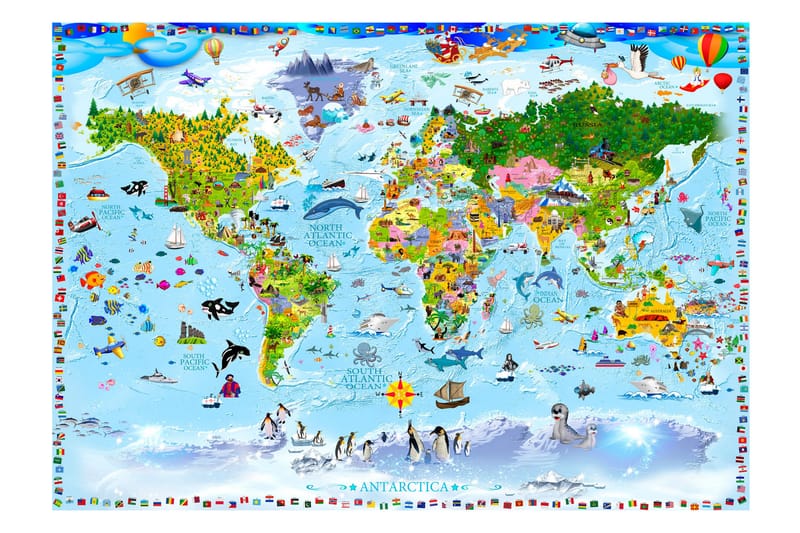 Fototapet World Map For Kids 300x210 - Artgeist sp. z o. o. - Innredning - Veggdekorasjon - Tapeter - Fototapeter