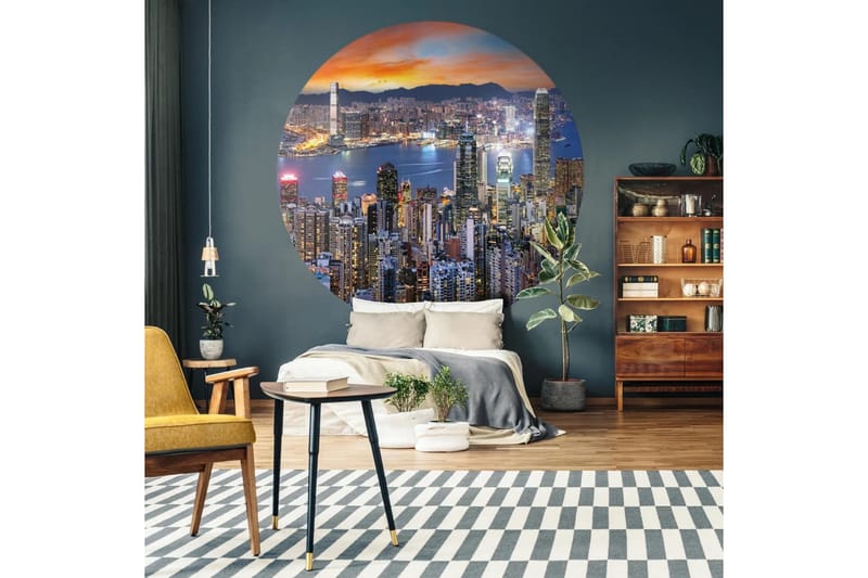 WallArt Tapetsirkel Skyline by Night 142,5 cm - Flerfarget - Innredning - Veggdekorasjon - Tapeter - Fototapeter