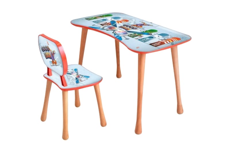 Barneskrivebord Sett Skatebord 60 cm - Blå/Natur - Møbler - Barnemøbler - Barnebord - Skrivebord barn