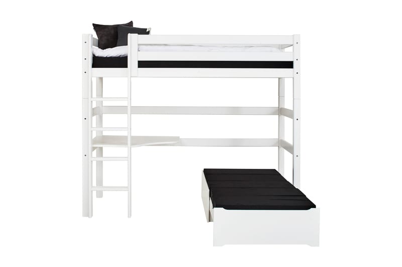 Pukavik seng med stige og hjørnebordplate 209 cm - Hvit - Møbler - Senger - Køyeseng