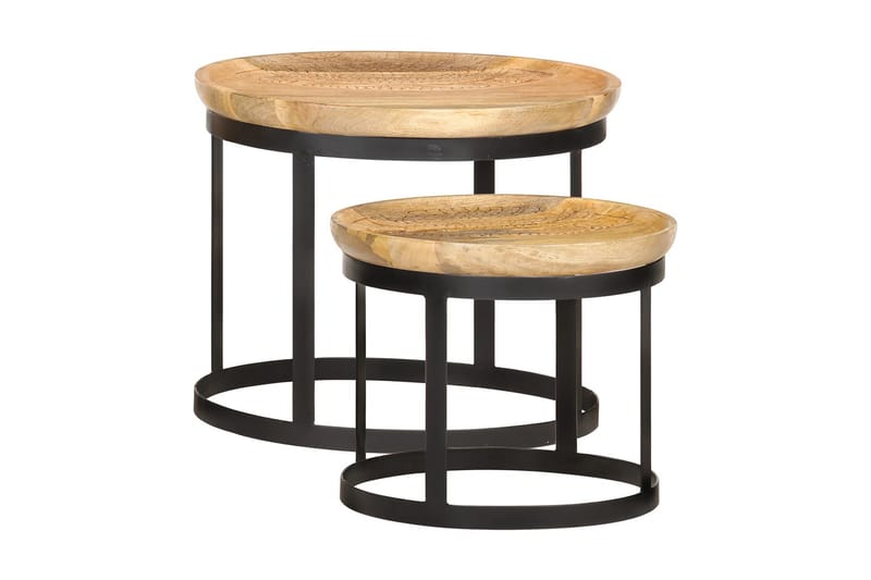 Runde sidebord 2 stk heltre mango & stål - Møbler - Bord - Avlastningsbord - Brettbord og småbord