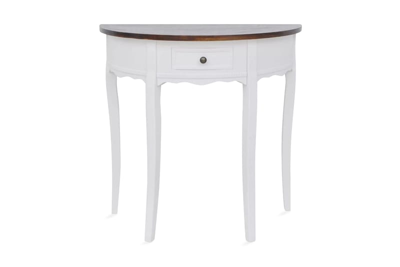 Konsollbord med skuff og brun bordplate halvsirkel - Hvit/Furu - Møbler - Bord - Konsollbord & avlastningsbord - Konsollbord