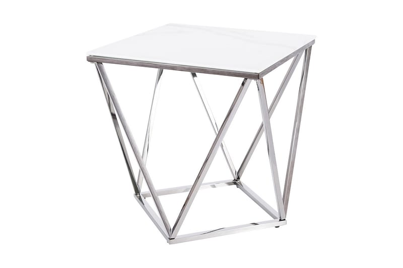 Sølvo Sidebord 50 cm Marmorlook - Glass/Hvit/Stål - Møbler - Bord - Avlastningsbord - Lampebord & sidebord