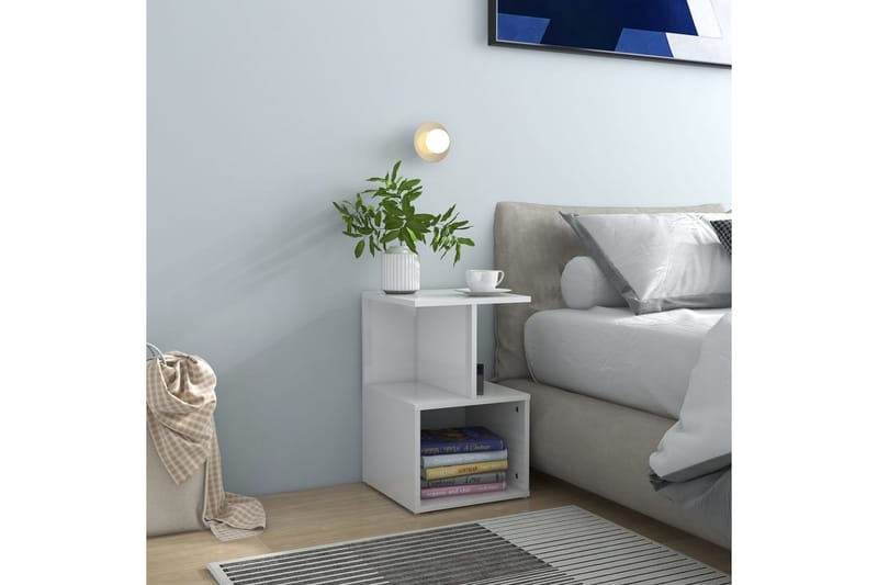 Nattbord høyglans hvit 35x35x55 cm sponplate - Hvit - Møbler - Bord - Avlastningsbord - Sengebord & nattbord
