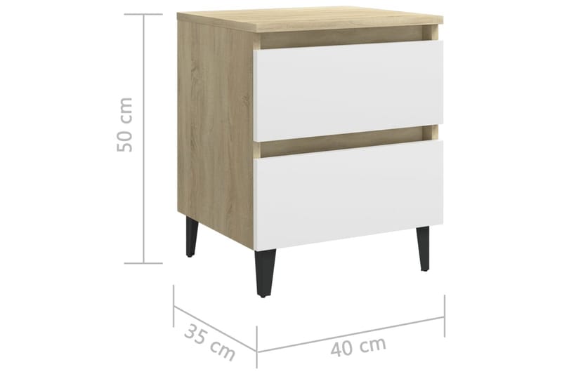 Nattbord hvit og sonoma eik 40x35x50 cm sponplate - Beige - Møbler - Bord - Avlastningsbord - Sengebord & nattbord