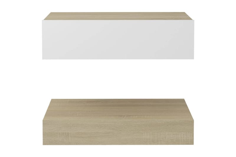 Nattbord hvit og sonoma eik 60x35 cm sponplate - Beige - Møbler - Bord - Konsollbord & avlastningsbord - Sengebord & nattbord