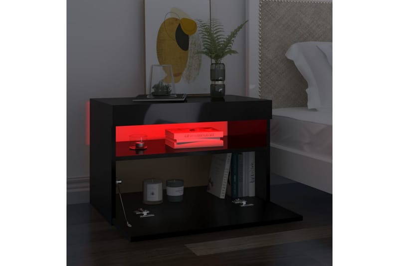 Nattbord & LED-lys 2 stk høyglans svart 60x35x40 cm - Svart - Møbler - Mediamøbel & tv møbel - TV-benk & mediabenk
