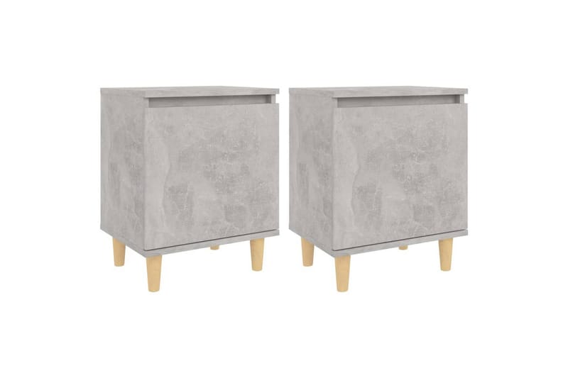 Nattbord med ben i heltre 2 stk betonggrå 40x30x50 cm - Grå - Møbler - Bord - Avlastningsbord - Sengebord & nattbord