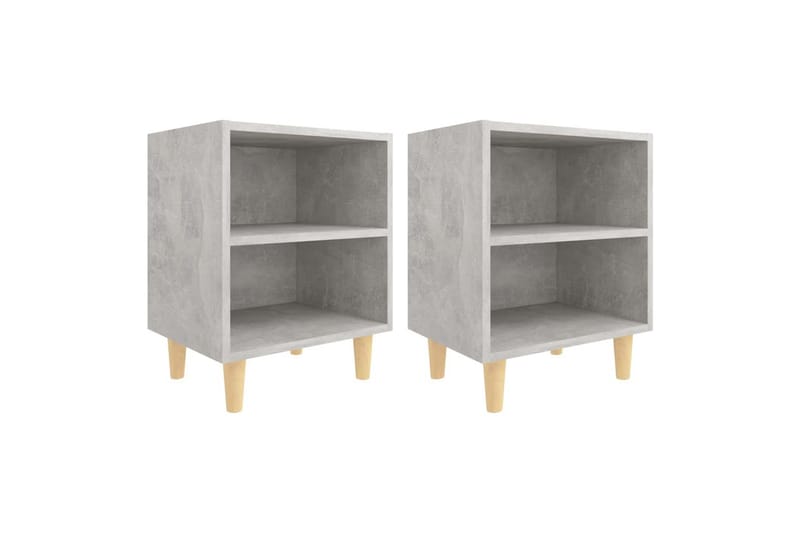 Nattbord med ben i heltre 2 stk betonggrå 40x30x50 cm - Grå - Møbler - Bord - Avlastningsbord - Sengebord & nattbord