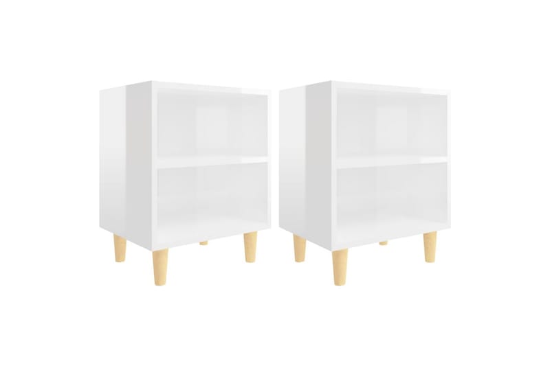 Nattbord med ben i heltre 2 stk höyglans hvit 40x30x50 cm - Hvit - Møbler - Bord - Konsollbord & avlastningsbord - Sengebord & nattbord