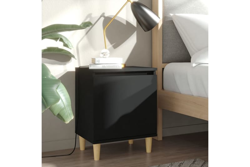 Nattbord med ben i heltre 2 stk svart 40x30x50 cm - Svart - Møbler - Bord - Avlastningsbord - Sengebord & nattbord