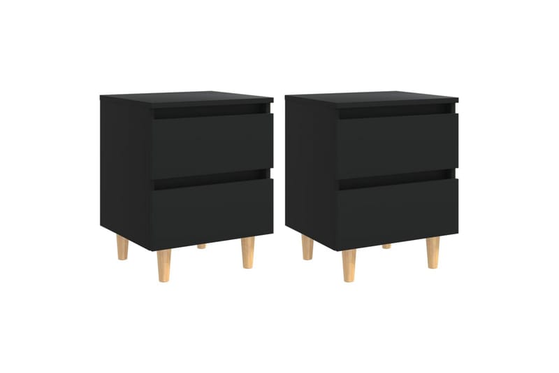 Nattbord med heltre furuben 2 stk svart 40x35x50 cm - Svart - Møbler - Senger - Sengeramme & sengestamme