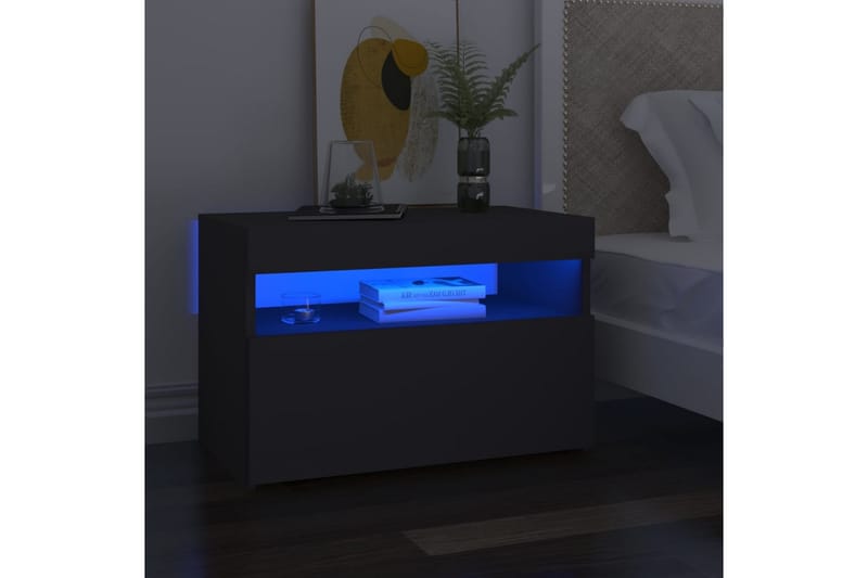 Nattbord med LED-lys grå 60x35x40 cm sponplate - Grå - Møbler - Bord - Konsollbord & avlastningsbord - Sengebord & nattbord