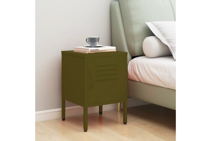 Nattbord olivengrønn 35x35x51 cm stål - grønn - Møbler - Bord - Avlastningsbord - Sengebord & nattbord
