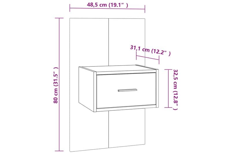 Veggmonterte nattbord 2 stk hvit og sonoma eik konstruert tr - Beige - Møbler - Bord - Konsollbord & avlastningsbord - Sengebord & nattbord