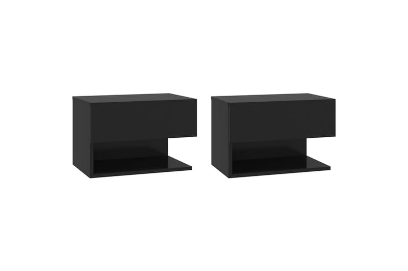 Veggmonterte nattbord 2 stk svart konstruert tre - Svart - Møbler - Bord - Avlastningsbord - Sengebord & nattbord