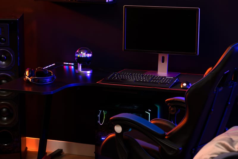 Areni Gamingbord LED-lys 160 cm med Monacagua Gamingstol - Svart/Blå - Møbler - Bord - Kontorbord - Gamingbord