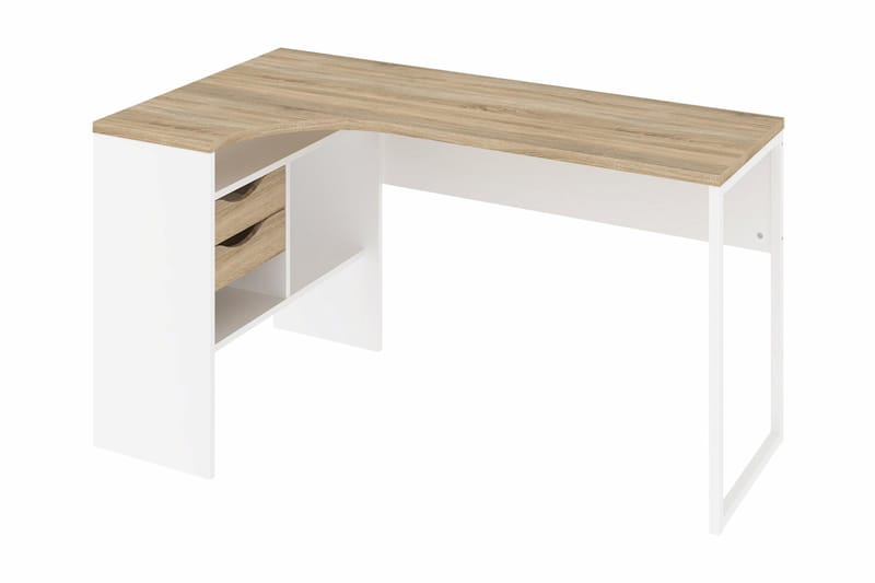 Function Plus Hjørneskrivebord 145cm m Oppbevaring Skuffer+H - Eikfarge/Hvit - Hagemøbler - Hagebord - Cafebord